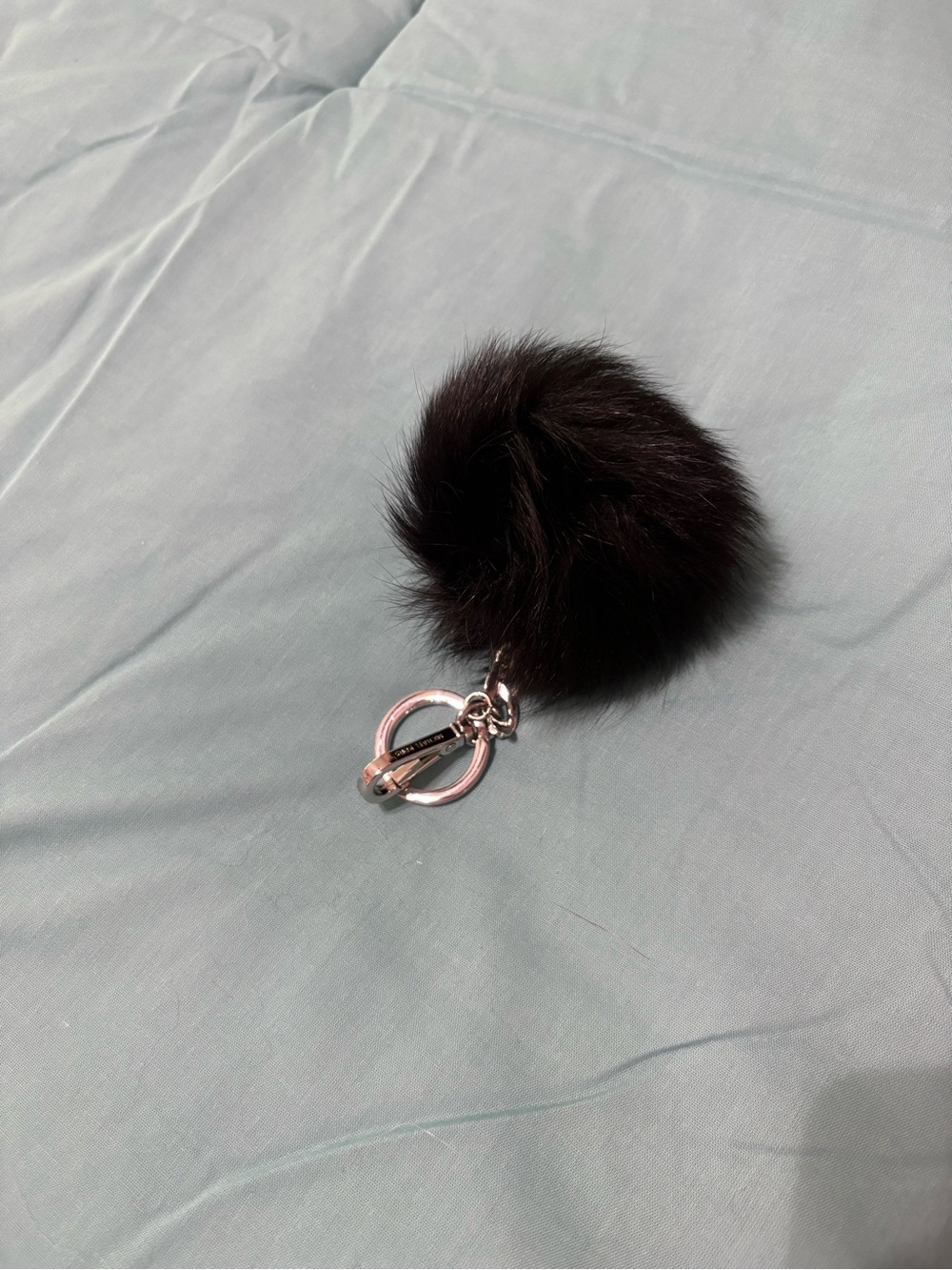 NWOT Michael Kors Black Fur Pom Keychain with Silver-Tone Hardware